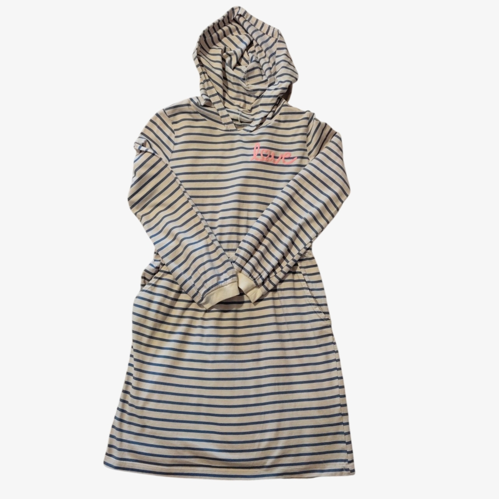 Carter's Cream and Blue Striped Long Sleeve Dress with Hood Size 12